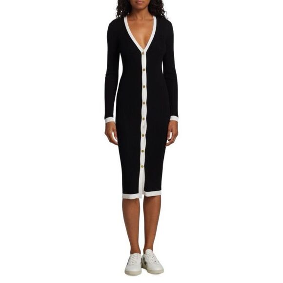 Alice + Olivia Women's Black White Alcina Ribbed Knit Sweater Dress Large NWOT - Picture 1 of 11